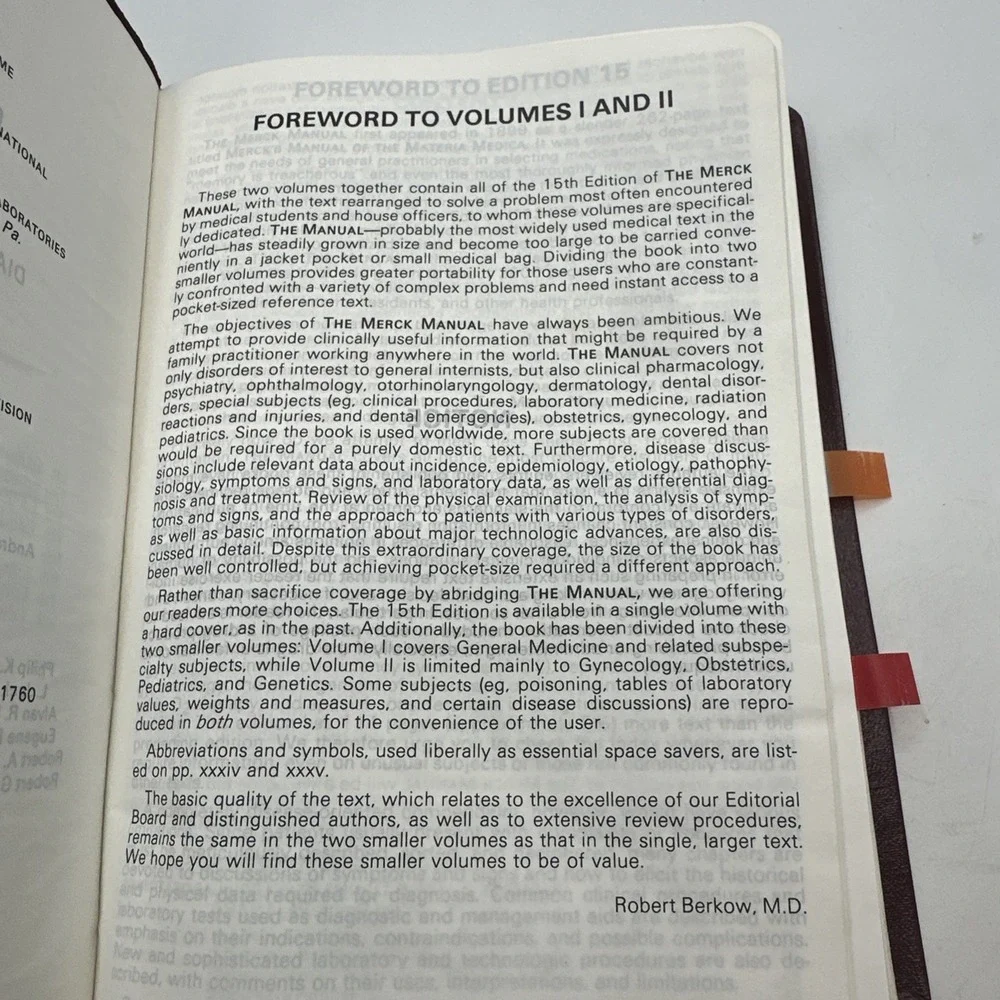 Merck Manual Vol 1‎ General Medicine 1987 15th Edition Leatherette
